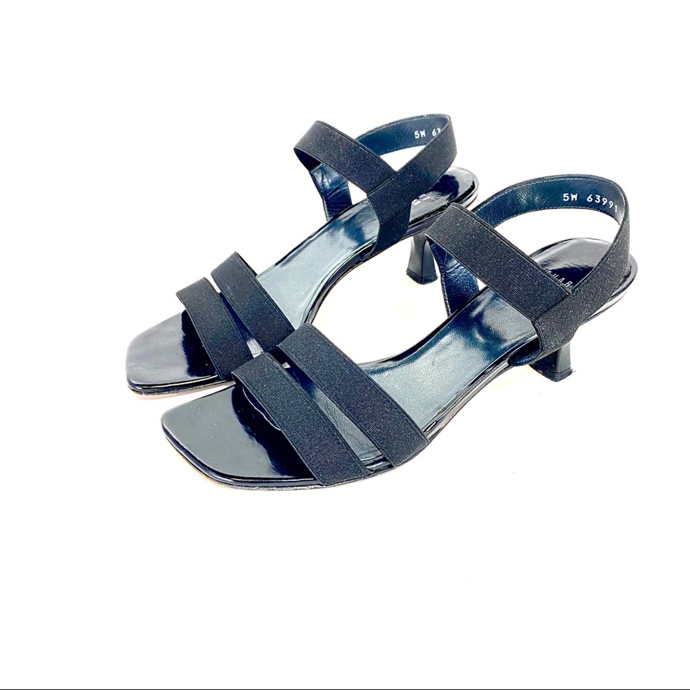 Stuart Weitzman Black Ribbon & Elastic Patent Hee… - image 2